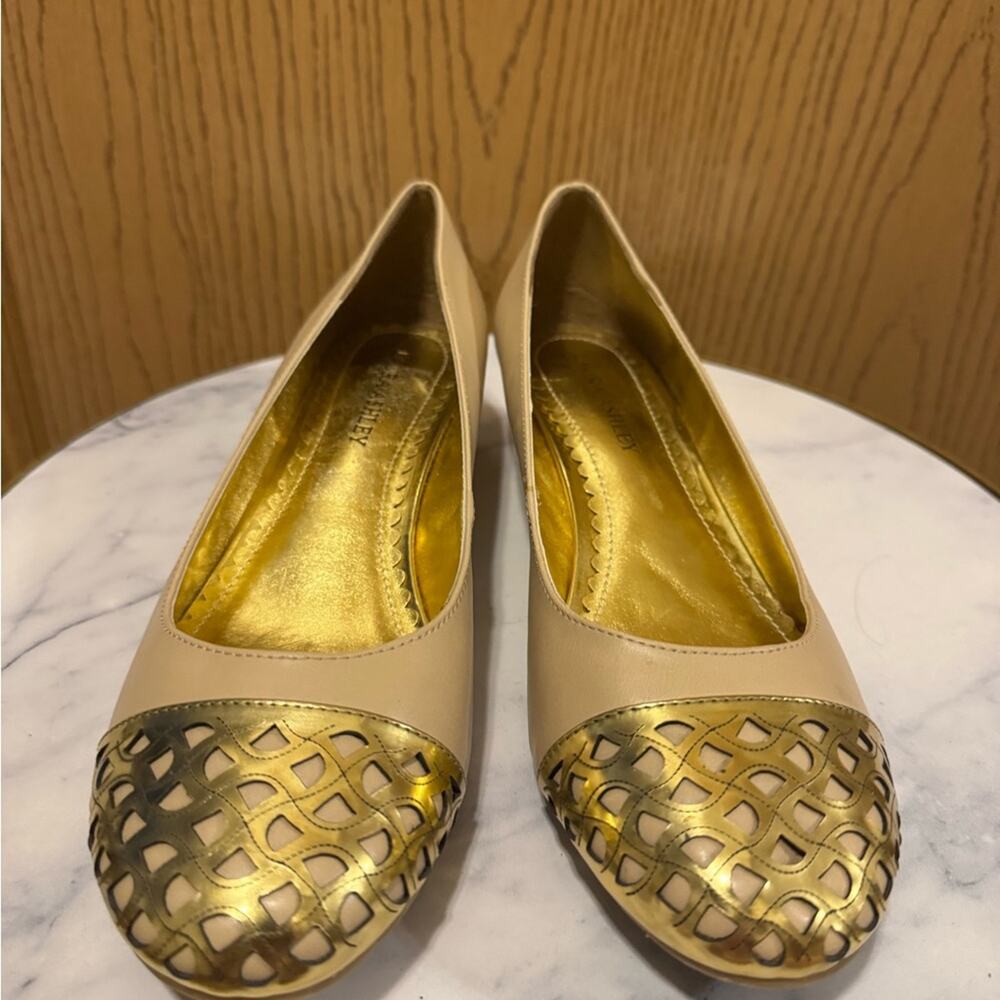 Laura Ashley Beige and Gold Flats NWOT